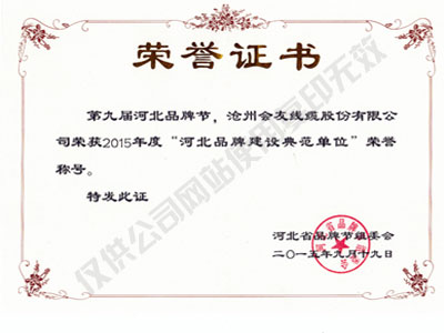 河北品牌建設典范單位